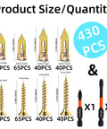 430 Piece Self Drilling Drywall Anchors And Screws Kit With 2 Sheetrock Anchor Sizes, 4 Zinc Expansion Screw Sizes, 2 Drill Bits