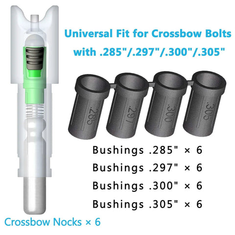 Lighted Nocks For Crossbow Bolts Universal Fit With Four Size Bushings.285.297.300.305 ID, green nock with bushings display