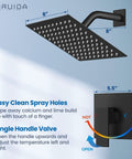 Airuida 8-inch matte black SUS304 stainless square rain shower head with wall-mount arm and single-handle valve