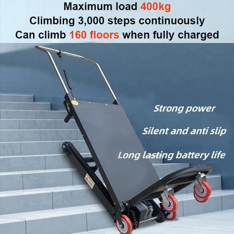 Heavy Duty Electric Stair Climbing Dolly With 660 Lb Capacity And 850 Watt Motor For Smooth Furniture Moves On Slopes And Rough Terrain Folding Design With Telescopic Handle on stairs