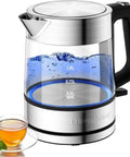 Electric Glass Kettle 1L, Fast 1500W Boil, Cordless Tea Kettle With LED Indicator, BPA Free, Auto Shut Off, Stainless Steel