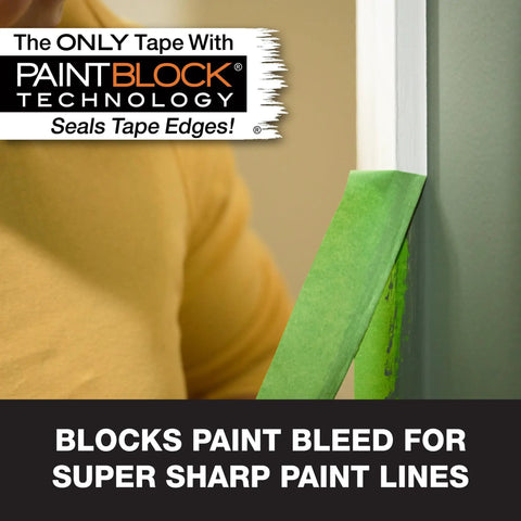 Multi Surface Painter's Tape With PaintBlock Technology Pro Grade 1 Inch Wide 0.94 In By 60 Yds Green Medium Adhesion sealing edge