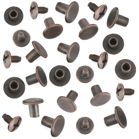 Premium Heavy Duty Chicago Binding Screws Rivet Kit No Sweat Install Copper Zinc Alloy Studs For Leather Craft showing copper studs at various angles.