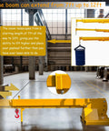 Heavy Duty Forklift Jib Boom Crane Attachment 4400 Lbs Capacity Manual Telescoping Boom showing 7ft to 12ft extension in warehouse.