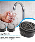 12 Pack Universal Faucet Aerators With 6 Piece Heavy Duty Removal Wrench For Sinks And Kitchen Fixtures No Sweat Diy Household Repairs Quick Swap For Consistent Water Flow And Rock Solid Reliability - faucet aerators shown with glass under water flow.