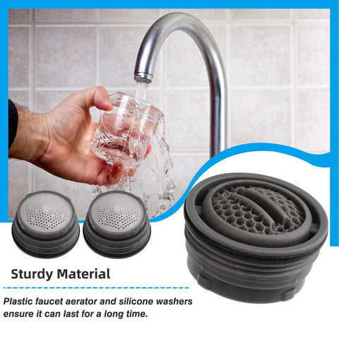 12 Pack Universal Faucet Aerators With 6 Piece Heavy Duty Removal Wrench For Sinks And Kitchen Fixtures No Sweat Diy Household Repairs Quick Swap For Consistent Water Flow And Rock Solid Reliability - faucet aerators shown with glass under water flow.