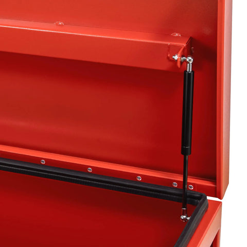 Heavy Duty Steel Jobsite Storage Box And Tool Chest Xxl Large 36 Inch Burgundy Truck Bed Rack Organizer With Four Inch Legs For Built Tough Worksite Performance And Quick Moves