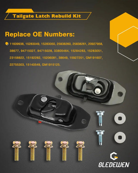Heavy Duty Tailgate Latch Rebuild Kit For Chevy Silverado And Gmc Sierra 2007 To 2014 includes latch and installation hardware.