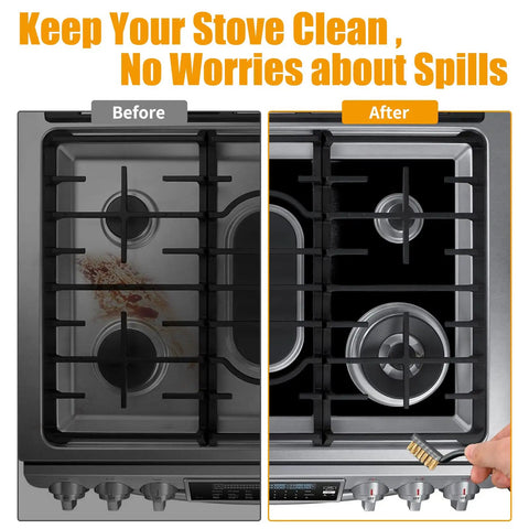 Before and after using 32 Inch Wide Stove Covers For Gas Stoves Extra Long Burner Mats on Samsung gas range