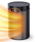Portable Space Heater For Home And Office With 1500W PTC Ceramic Fast Heating, Thermostat, And 24Hour Timer shown emitting heat
