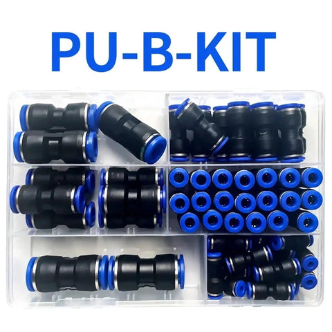 Heavy Duty Straight Push Pneumatic Fitting Connector Kit For Air Hose Tube Trachea Pipe Including 23 Pc Assortment Sizes 4mm To 12mm in storage case