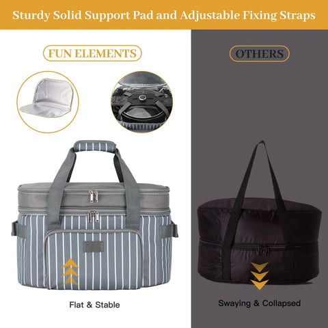 Double Layer Slow Cooker Carrier Bag For 6 To 8 Quart Oval Crock Pot Insulated Travel Case with support pad, stable