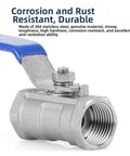 Rock Solid Female Threaded Ball Valve With Smooth As Butter Handle For Dead Stop Leak Free Performance And Heavy Duty Flow Control On Any Residential Or Commercial Plumbing Setup, 304 stainless steel, close-up view.