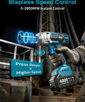Person using Cordless Impact Wrench 1/2 Inch High Torque Beast With Brushless Motor 479 Ft Lbs in a workshop setting.