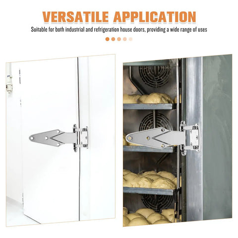 Heavy Duty Freezer Door Hinge Zinc Alloy, Easy Install shown on an industrial refrigeration door, compact and reliable design