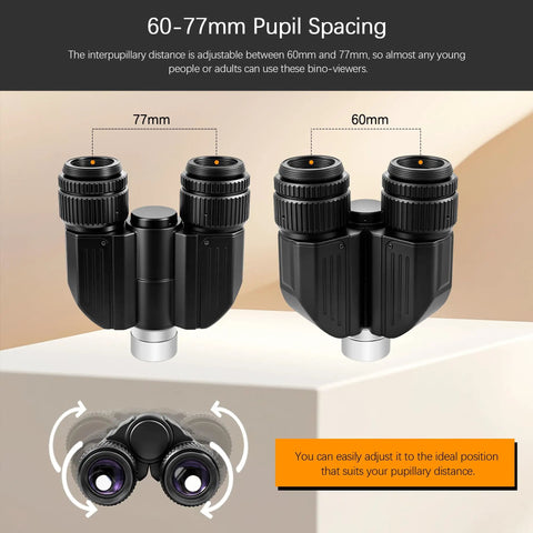 Stereo Binocular Viewer For Telescopes With 1.25 Inch Barrel And Two 32mm Plossl Eyepieces showing 60-77mm pupil spacing