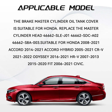 Red Honda sedan, compatible with Brake Fluid Cap Replacement For Honda Master Cylinder Reservoir That Fits Accord Civic CR V S2000