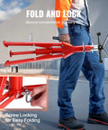 Pipe jack stand, red steel, adjustable height, foldable and portable with screw lock.