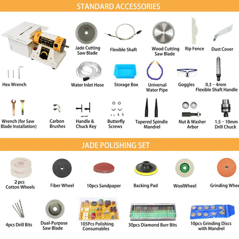 Standard accessories and jade polishing set for Lapidary Saw Kit For Cutting Rocks And Stones, Gemstone Crafting Tools.
