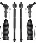 Beefed-Up Front 6-Pc Tie Rods Kit With 2 Inner, 2 Outer Tie Rod Ends And 2 Rack And Pinion Boots For 2011-2014 Chrysler 300, 2011-2018 Dodge Challenger, 2011-2020 Charger Replacement including tie rods and boots displayed