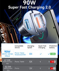 90W USB C Car Charger Fast Charging With PD45W And QC45W Dual Ports Built Tough Metal Cigarette Lighter Adapter for iPhone and Samsung