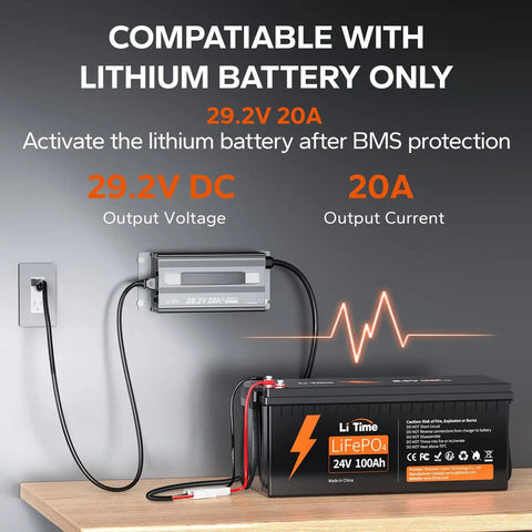 29.2V 20A LiFePO4 Battery Charger With 0V Activation, AC DC Lithium Charger With Anderson Connector And LED Indicator