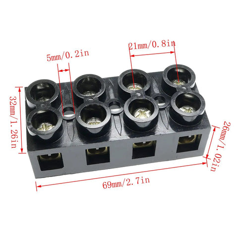 500V 60A 4 Position Dual Row Screw Terminal Block Heavy Duty Insulated Barrier Strip for Electrical Wiring and Control Panels