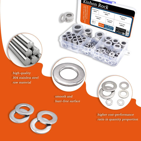 412 Piece Flat Washer Set In 304 Stainless Steel M4 To M12 For Screws And Bolts Includes Beefy Heavy Duty Fender Washers