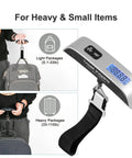 Hassle Free Travel Luggage Scale Portable Digital Hanging Baggage Scale With 110 Lb Capacity showing usage on bags, silver.