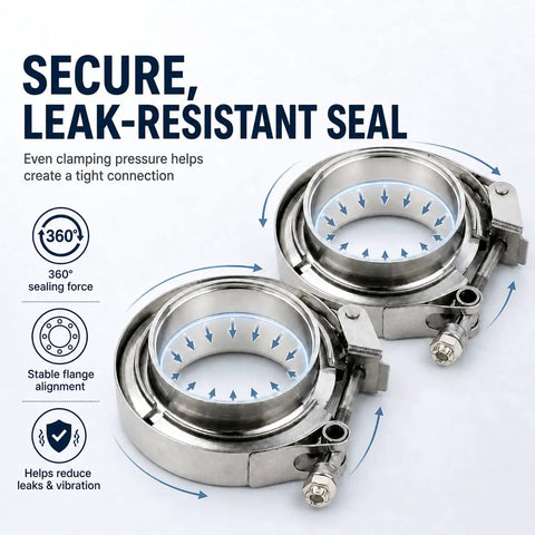 2.5 Inch V Band Exhaust Clamp Set With 304 Stainless Steel Quick Release Flanges For 2.5 Inch OD Piping No Leak 2 Pack sealing feature