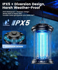 Outdoor Bug Zapper With 4200V High Voltage, Dual 365Nm UV Light And CO2 Body Heat Lure, IPX5 Waterproof Insect Trap hanging in rain