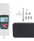50N Digital Force Push Pull Tester With Backlit LCD Display Auto Shutdown Real Time Tension And Compression Measurement Heavy Duty Workhorse High Precision Gauge Versatile Modes And Clear Readouts For Mechanical Testing, with attachments and case