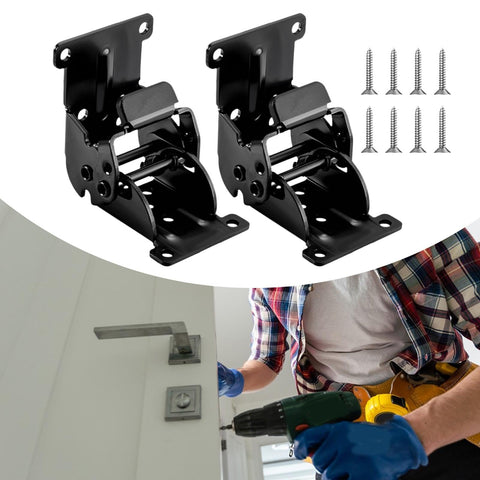 Two Hinge Pack Foldable Self Locking Furniture Hinges For Workbenches And Tables With 0 90 180 Degree Angles, Black Finish