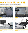 Installation guide for Universal Transom Trolling Motor Mounting Bracket on flat stern kayak with drill and hardware steps.