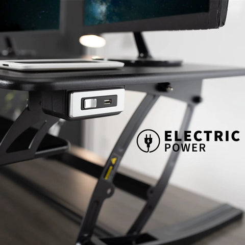 Close-up of USB port on Electric Height Adjustable Desk Converter With Sit To Stand Function And Dual Monitor Riser 42 Inch