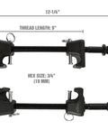 MacPherson Strut Spring Compressor Kit Two Pack With 10.75 Inch Opening Universal Automotive Tool, showing thread and hex size.