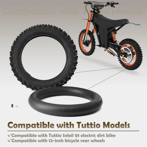 Beefed Up Rear Wheel Outer Tire With Inner Tube Kit Replacement For Tuttio Soleil 01 Yozma IN10 Tutti Dirt Bike 12 Inch Rear Tire Tube For Electric Off Road Motorcycle Compatible With 12 Inch Hubs