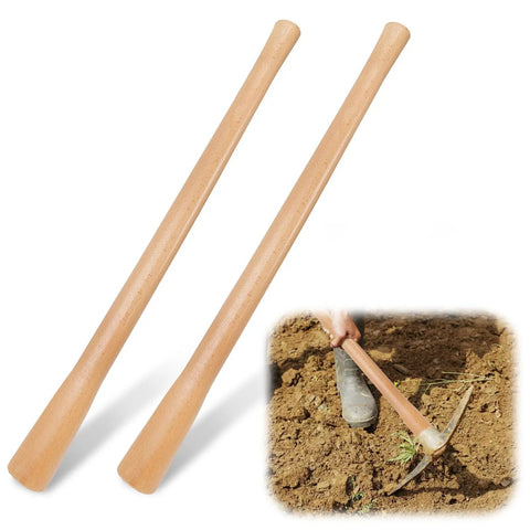 Two Pack Beech Wood 35 Inch Pick Axe Handle Replacement For Heavy Duty Pickaxe And Mattock Tools shown with soil work.