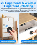 Smart Cabinet Lock With Fingerprint, Remote Unlock, And USB Key Backup installed on a drawer showing remote unlocking feature.