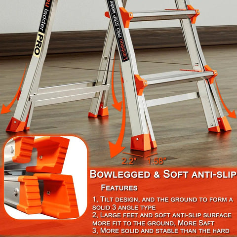 Lightweight Aluminum Five Step Ladder With Handrails And Tool Tray Anti Slip Wide Pedals Folding Step Stool For Home And Stairs And Outdoor Projects Telescoping Extension Portable Easy Storage 330 Lb Capacity, aluminum 5-step ladder with anti-slip feet