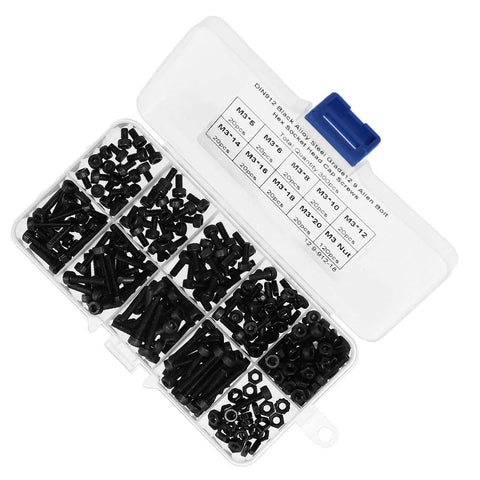 Heavy Duty 300 Piece Hex Screws Nuts Assortment Kit, M3 Socket Head Cap Bolts, Alloy Steel Fasteners in storage box