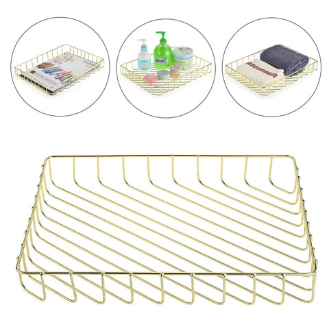 Gold Desk File Tray Organizer For A4 Papers And Documents, Wire Letter Size Desk Tray With Magazine Storage Basket for multifunctional use