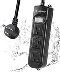 Outdoor Weatherproof Power Strip With 3 Outlets and Flat Plug 6.5 Ft Extension Cord in use with splashing water