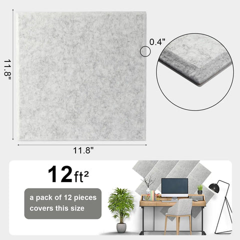 High Density Polyester Acoustic Wall Panels Kick Echo To The Curb With These Smooth Soundproofing Tiles Perfect For Home Studio Office And Gaming Setup Breeze To Install Gray 12 Pack size 11.8x11.8 inches