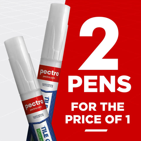 Grout Pen White 2 Pack With 4 Extra Nibs Waterproof Grout Whitener And Paint for bathroom and kitchen shown with 2 pens.