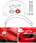 Beefed Up Hood Pins Kit For Cars And Off Road Rigs Universal Racing Hood Lock Pins with aluminum and steel components on red car hood.