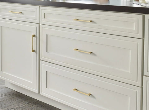 Sutton Satin Bronze Cabinet Pull 160 Millimeter Center To Center Soft Contoured Square Bar Handle on kitchen cabinets