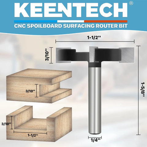 CNC Spoilboard Surfacing Router Bit With One Quarter Inch Shank And One And A Half Inch Diameter For Clean Burr Free Cuts