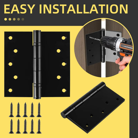 Beefy 5 Inch Stainless Steel Door Hinges With Ball Bearing For Exterior And Interior Doors Square Corner Five By Five Inch Black Finish Heavy Duty Commercial Grade Hinges Built To Last 4 Pack, black hinge with screws