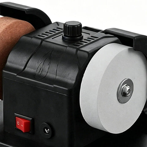 Close-up of the motor control on Badass Bench Grinder And Electric Polisher With Lightning Quick Start Motor And Dual Sharpening Discs.